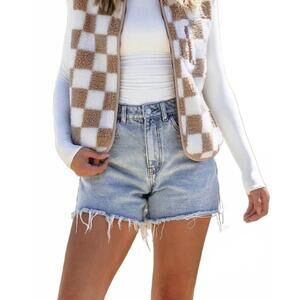 NEW AAPPARELLA zip up checkered vest in tan